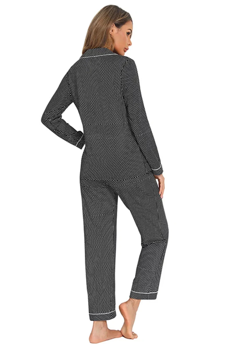 Collared Neck Loungewear Set with Pocket - Lustreve