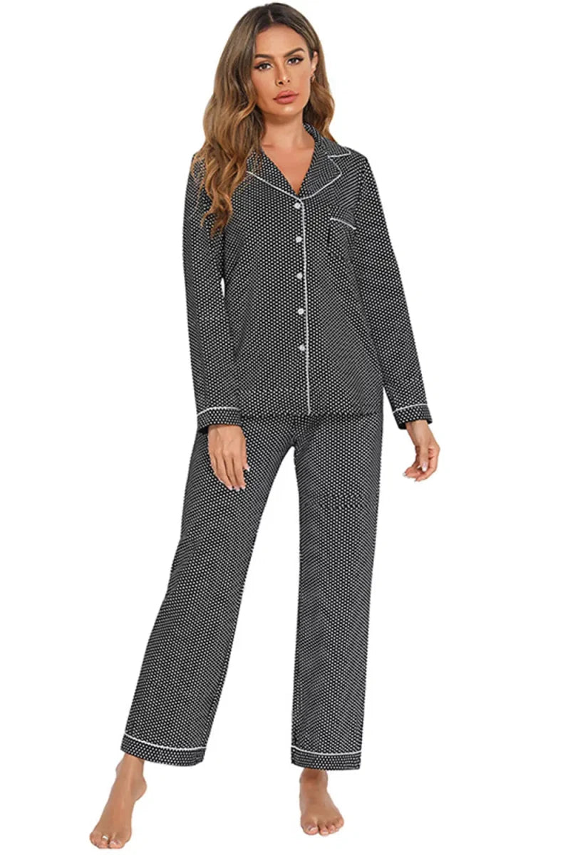 Collared Neck Loungewear Set with Pocket - Lustreve
