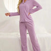 Contrast Piping Button Down Top and Pants Loungewear Set - Lustreve