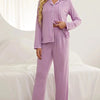 Contrast Piping Button Down Top and Pants Loungewear Set - Lustreve