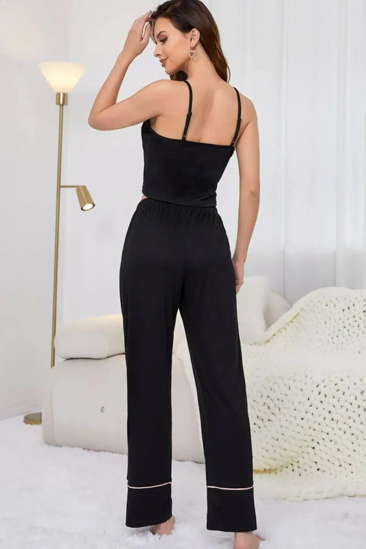 Contrast Trim Cropped Cami and Pants Loungewear Set - Lustreve