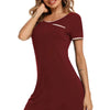 Contrast Trim Pocketed Round Neck Lounge Dress - Lustreve