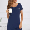 Contrast Trim Pocketed Round Neck Lounge Dress - Lustreve