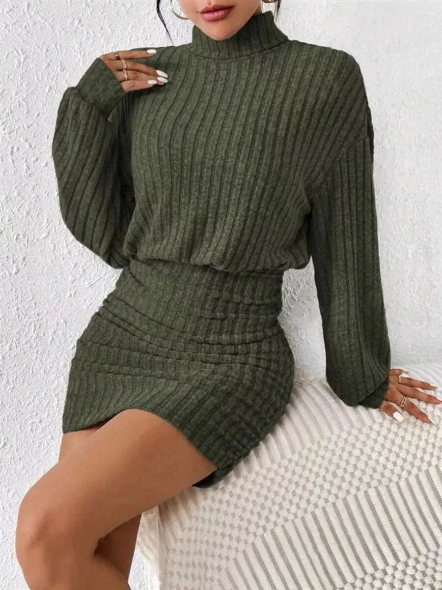 Cozy Command Maeve Ribbed Turtleneck Sweater Mini Dress - Lustreve