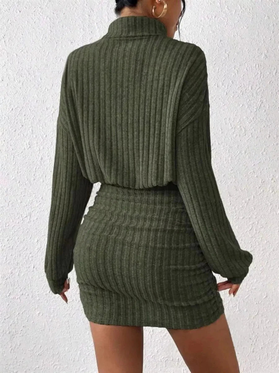 Cozy Command Maeve Ribbed Turtleneck Sweater Mini Dress - Lustreve