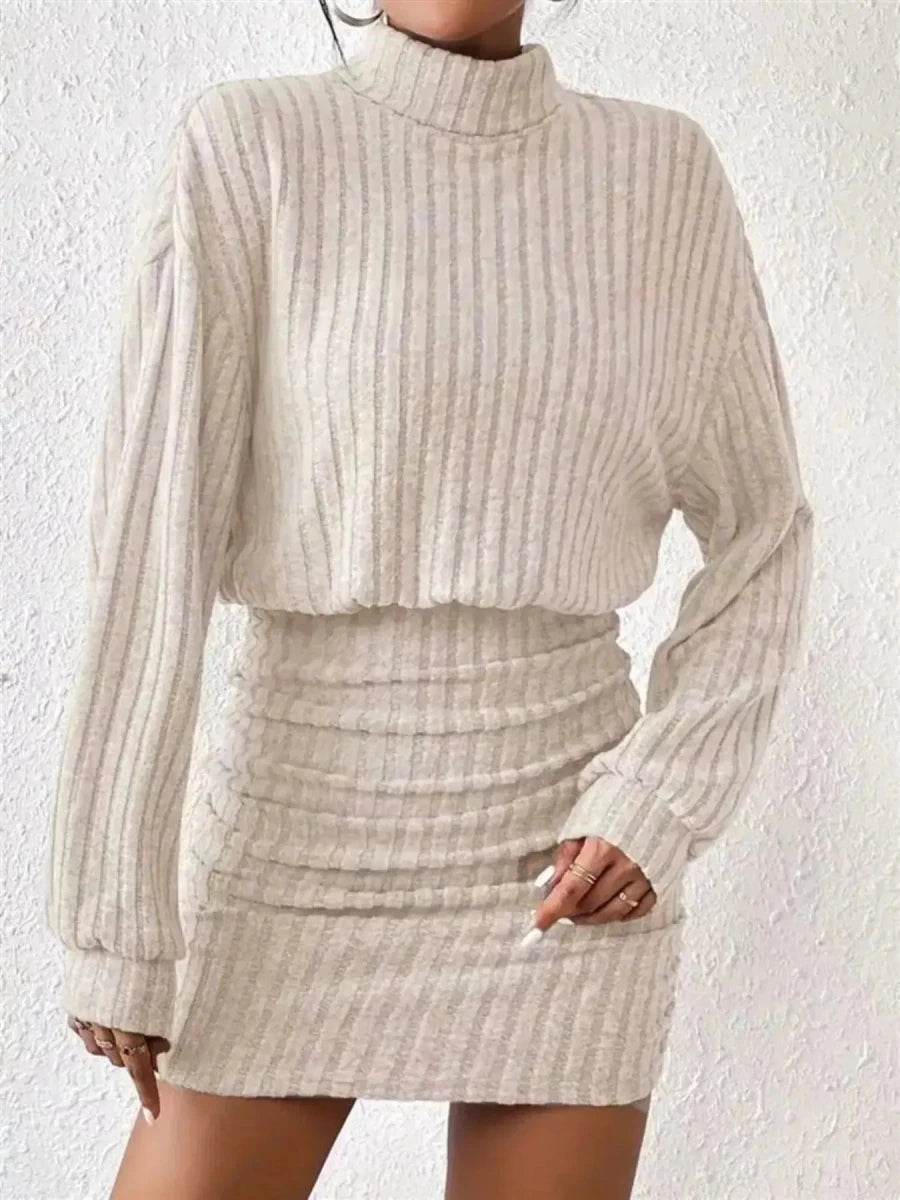 Cozy Command Maeve Ribbed Turtleneck Sweater Mini Dress - Lustreve