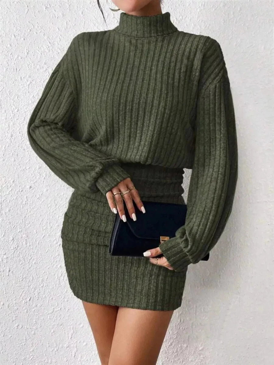 Cozy Command Maeve Ribbed Turtleneck Sweater Mini Dress - Lustreve