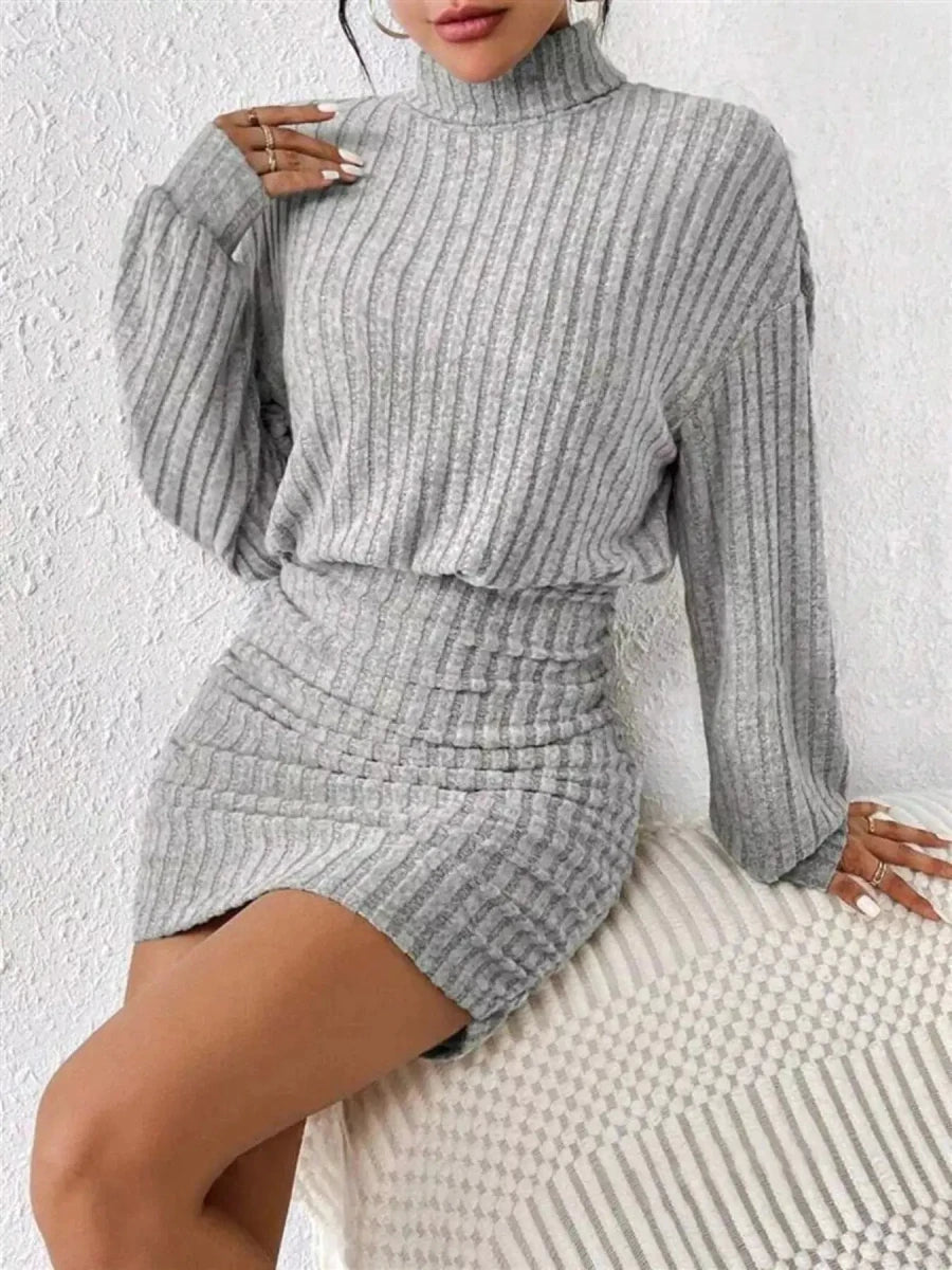 Cozy Command Maeve Ribbed Turtleneck Sweater Mini Dress - Lustreve