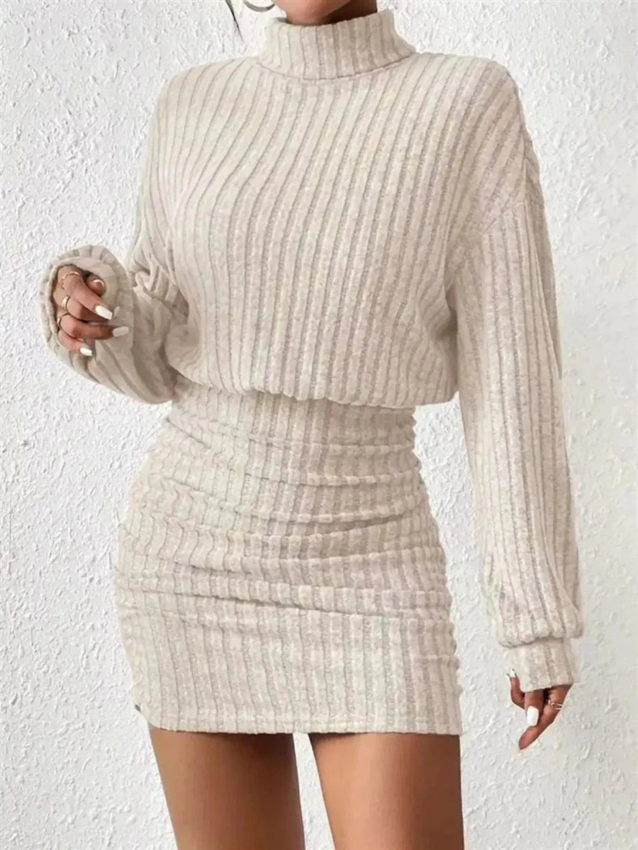 Cozy Command Maeve Ribbed Turtleneck Sweater Mini Dress - Lustreve