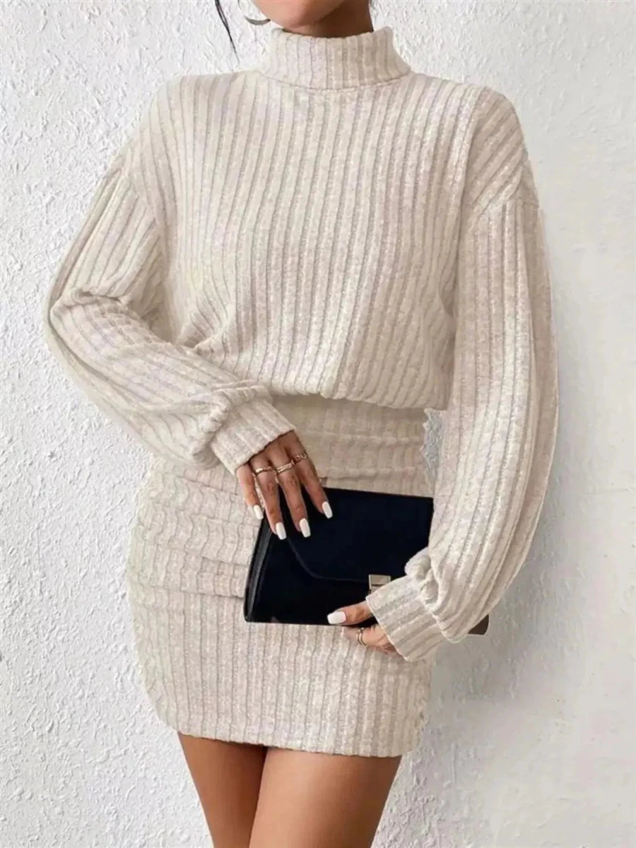 Cozy Command Maeve Ribbed Turtleneck Sweater Mini Dress - Lustreve