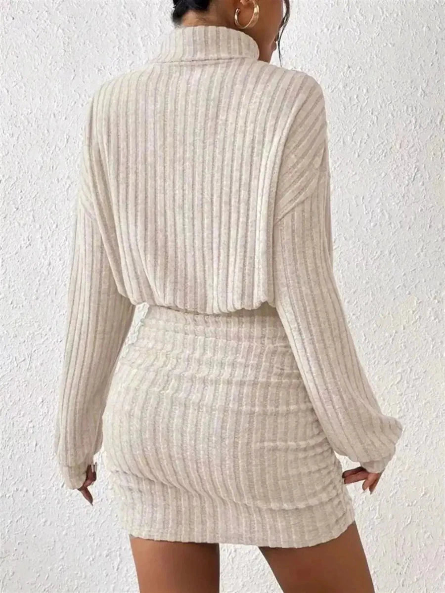Cozy Command Maeve Ribbed Turtleneck Sweater Mini Dress - Lustreve