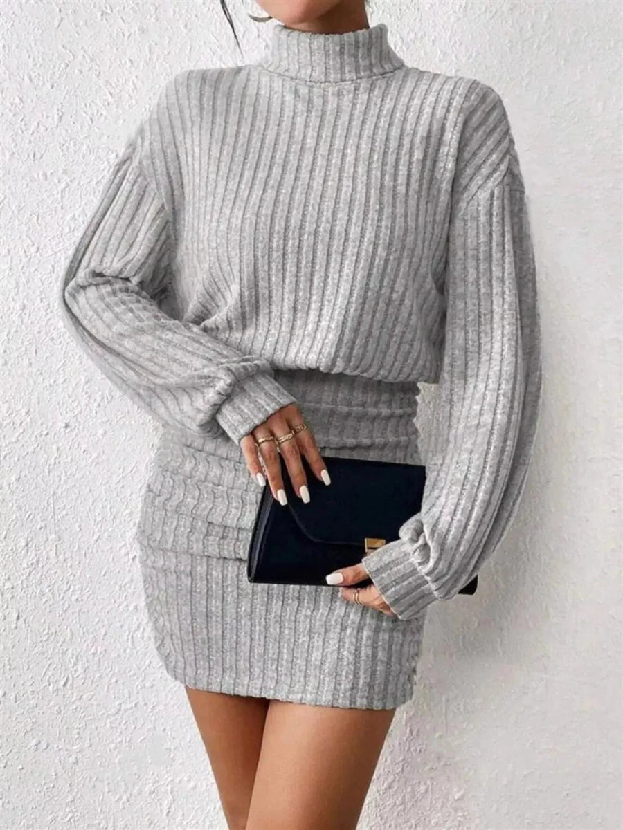 Cozy Command Maeve Ribbed Turtleneck Sweater Mini Dress - Lustreve