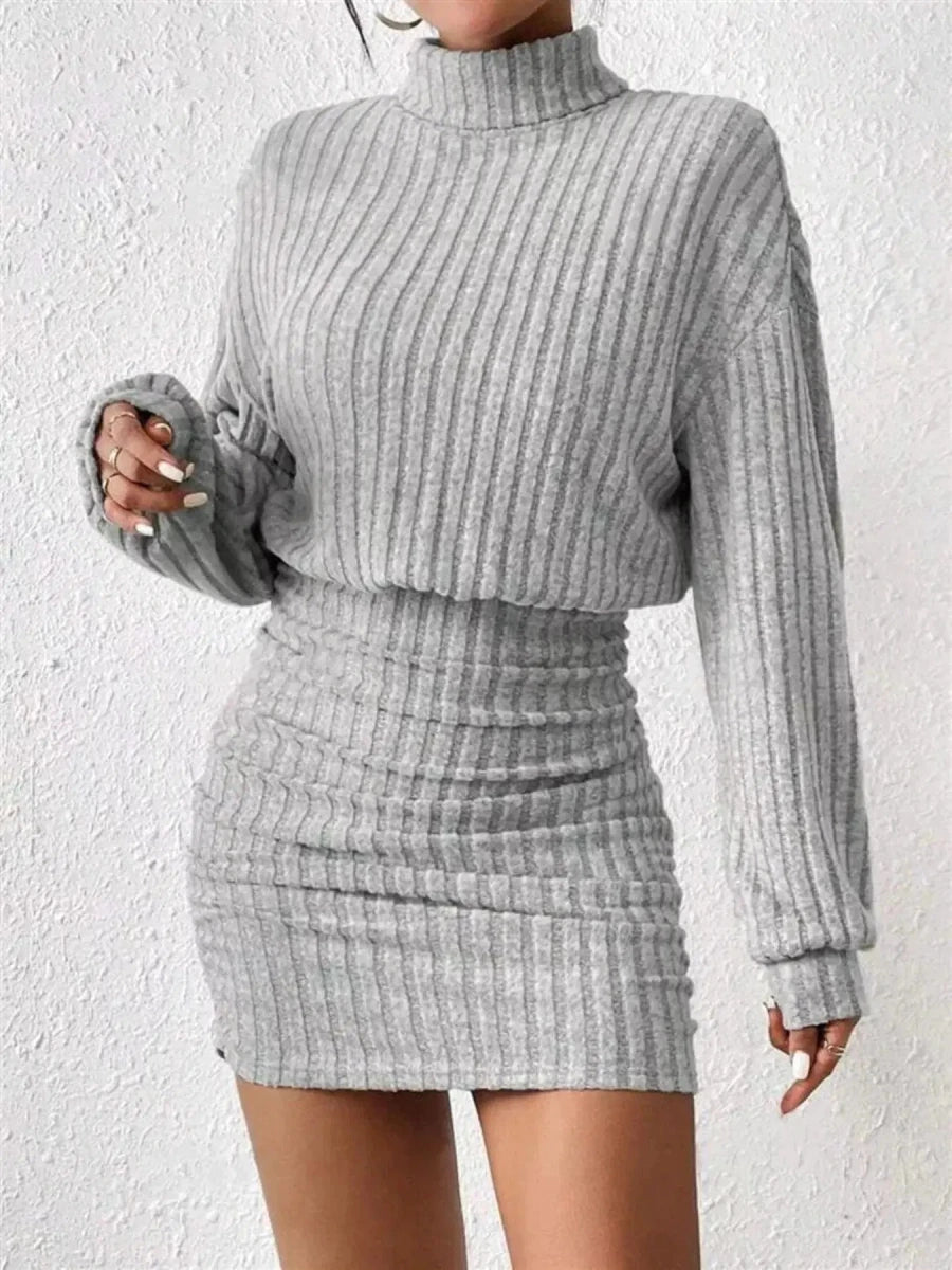 Cozy Command Maeve Ribbed Turtleneck Sweater Mini Dress - Lustreve