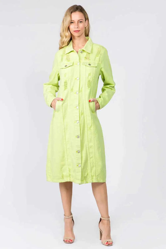 American Bazi Button Up Distressed Denim Dress