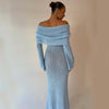 One-Shoulder Knitted Maxi Dress -Chic Long-Sleeve Beach Holiday Dress