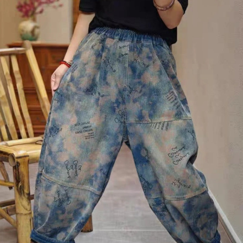 Jean à taille élastique avec coutures