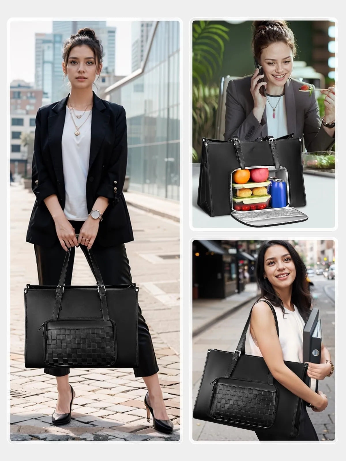 Lunch Compartment Leather Briefcase Tote