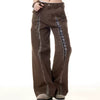 Brown Bohemian Wide-Leg Patchwork Trousers