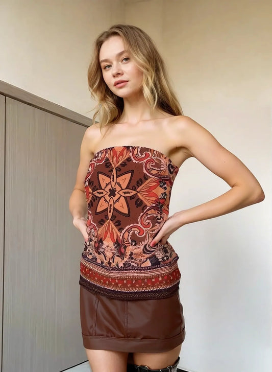 Elegant Printed Asymmetrical Tube Top