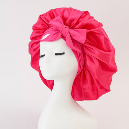 Luxury Silk Satin Bonnet for Women – Night Sleep Cap with Tie Band for Curly Hair