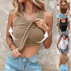 Women's Solid Color Sleeveless Round Neck Vest with Built-in Bra for Summer