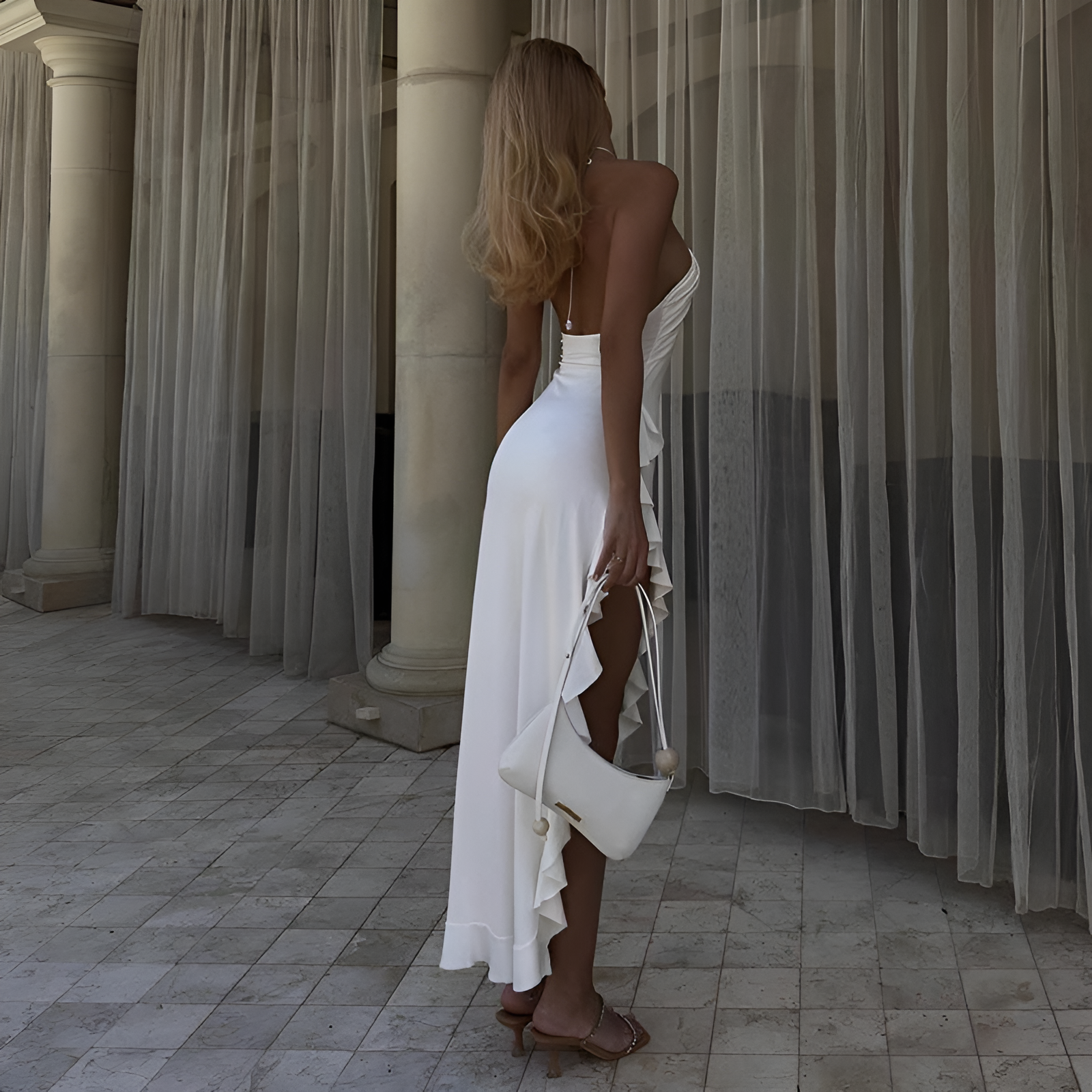 Ivory Bloom 3D Split Maxi Dress