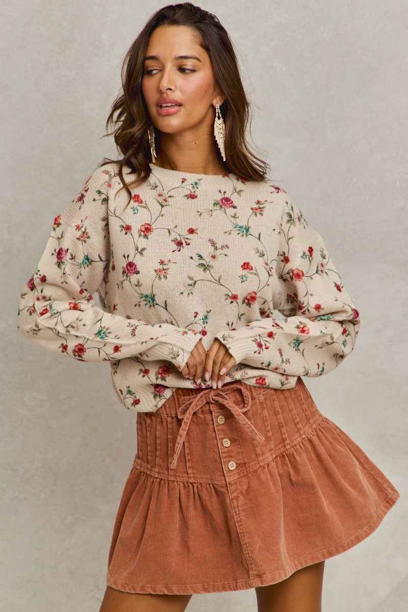 SO ME Mineral Wash Pintucked Corduroy Mini Flared Skirt