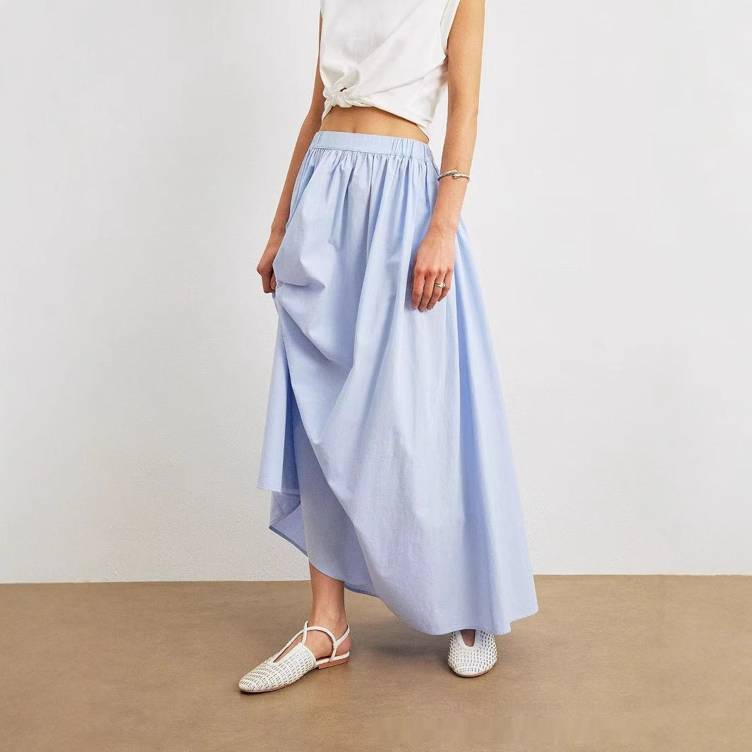 Blue Temperament Leisure Skirt Pleated High Waist