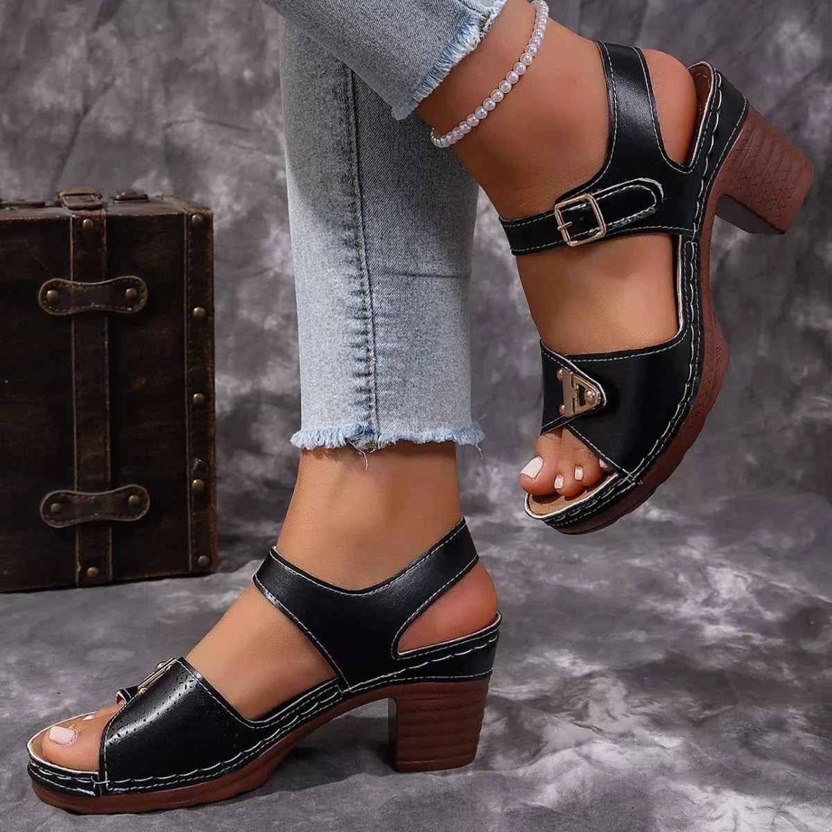 Open Toe Block Heels Sandals