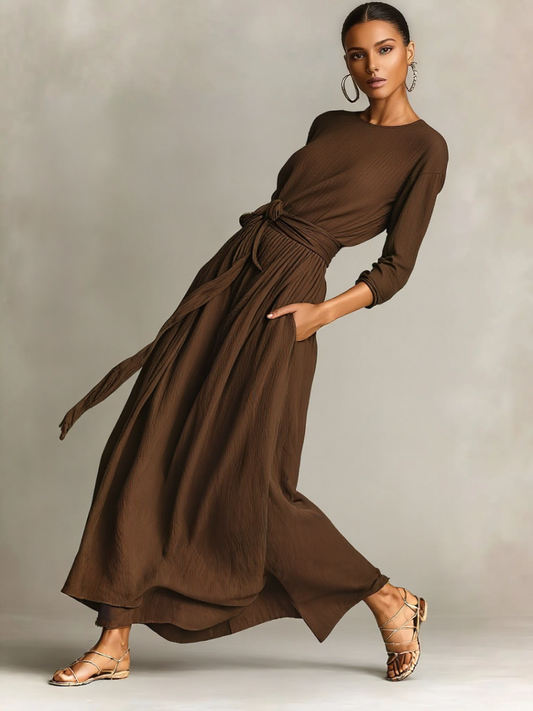 Calm Confidence Tie-Waist Flowy Maxi Dress