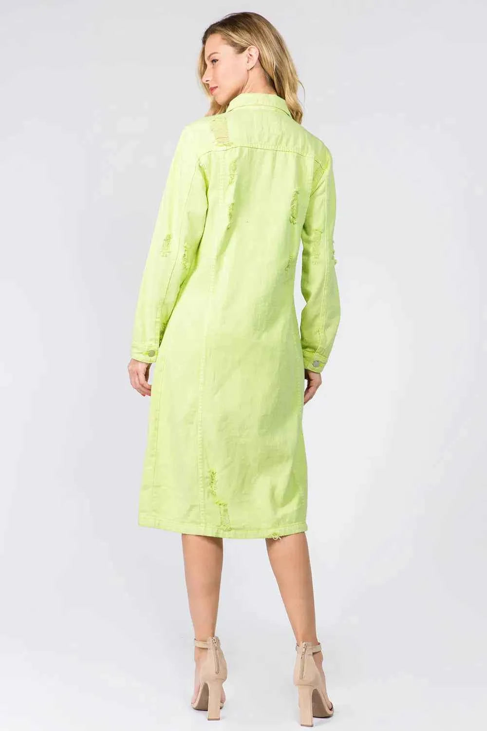 American Bazi Button Up Distressed Denim Dress