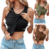 Women's Solid Color Sleeveless Round Neck Vest with Built-in Bra for Summer