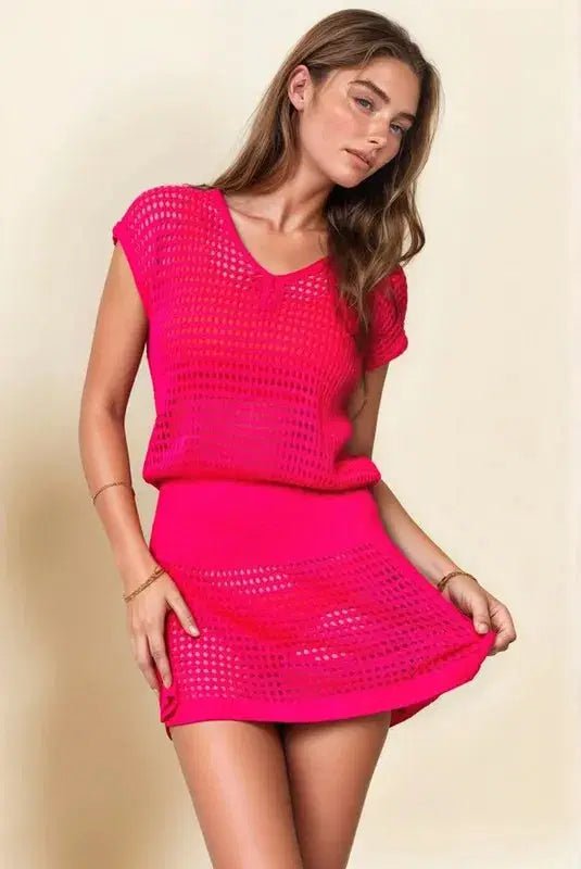 Davi & Dani Sleeveless V Neck Mesh Knit Cover Up Dress - Lustreve