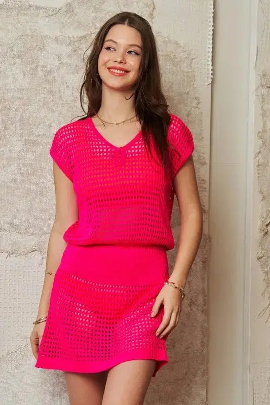 Davi & Dani Sleeveless V Neck Mesh Knit Cover Up Dress - Lustreve