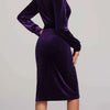 Round Neck Tie Waist Long Sleeve Velvet Dress