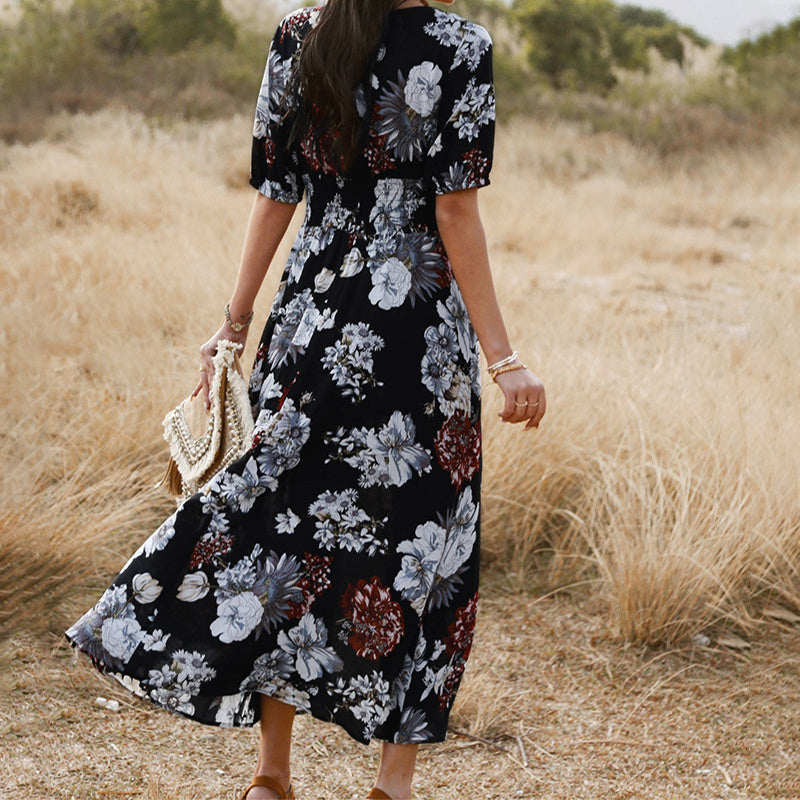 Floral V-Neck Summer Beach Dress – Lightweight & Stylish Women’s Fashion