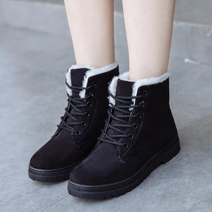 Women's Winter Snow Boots – Large Size Flat Cotton Shoes with Plush Lining