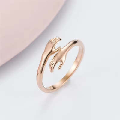 Alloy Simple Hands Hug Ring – Adjustable Opening Jewelry for Women