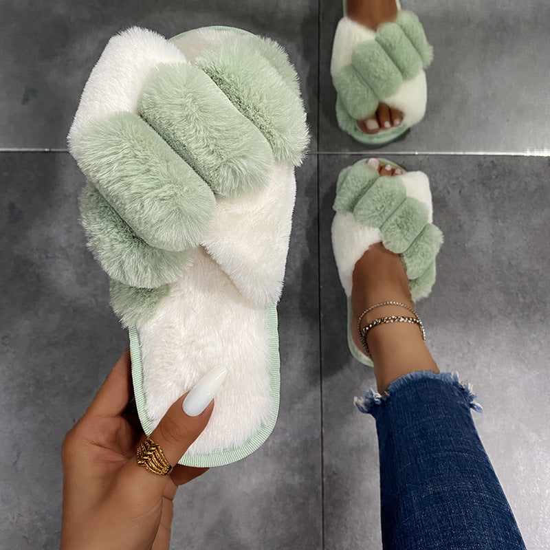Fluff Me Up Cross-Strap Slides" 