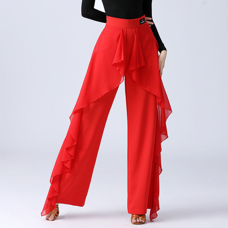 Bold Steps Ruffle Wide-Leg Chiffon Pants
