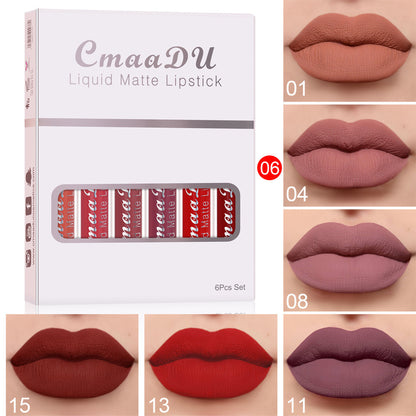 6 Boxes of Matte Non-Stick Waterproof Lipstick - Long-Lasting Lip Gloss Set