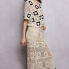 POL Floral Crochet Ruffled Waistband Maxi Skirt with Granny Square Weave