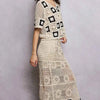 POL Floral Crochet Ruffled Waistband Maxi Skirt with Granny Square Weave