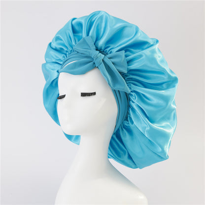 Luxury Silk Satin Bonnet for Women – Night Sleep Cap with Tie Band for Curly Hair