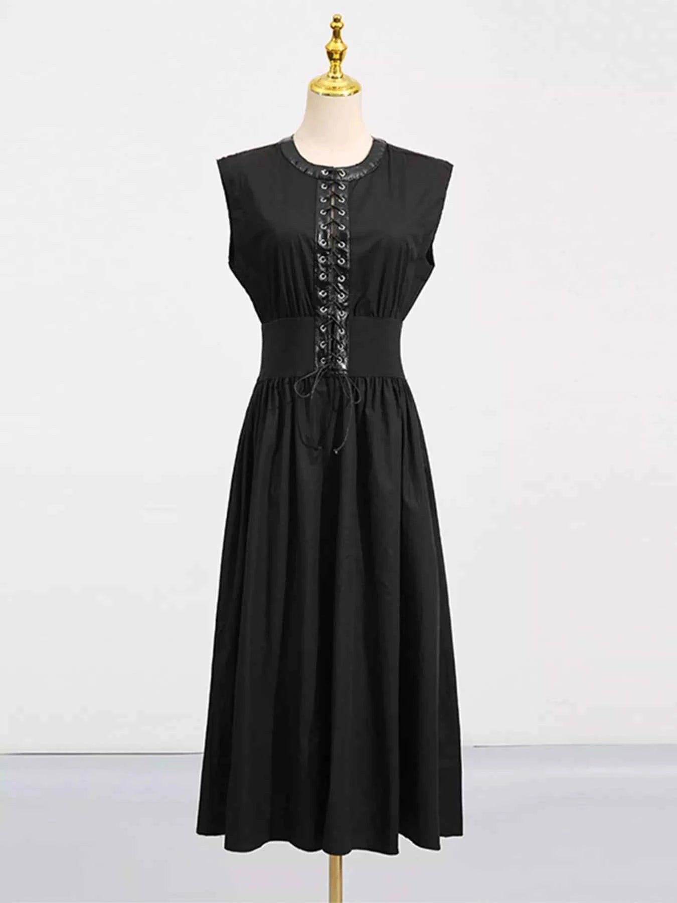Lace-Up Corset Sleeveless Midi Dress