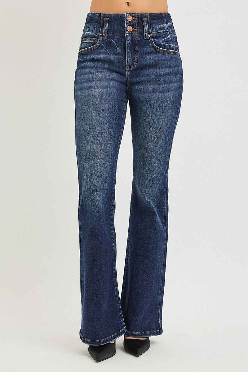 RISEN High Rise Flare Jeans With Seam Detail Waistband