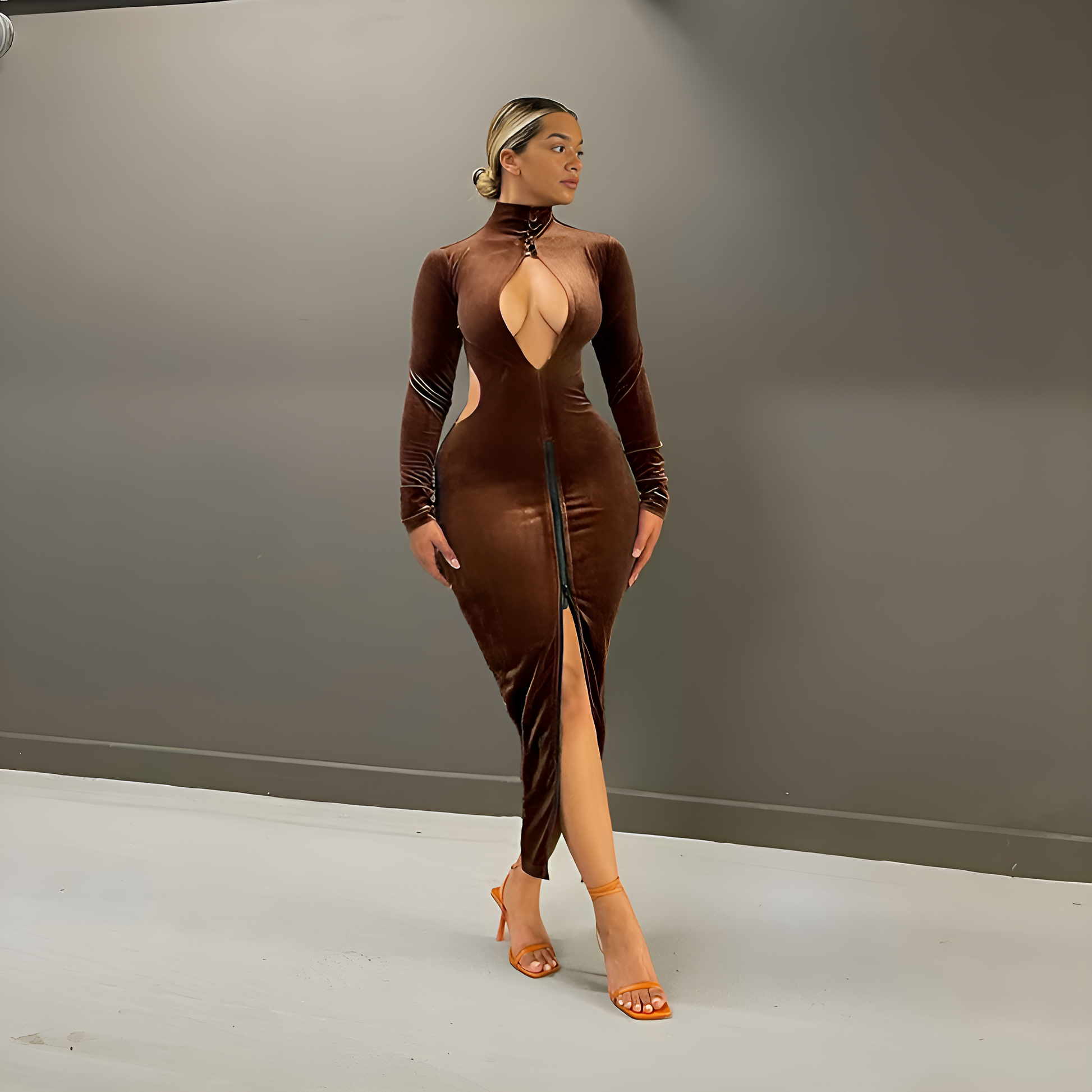 Midnight Seduction Hollow Velvet Bodycon Kleid