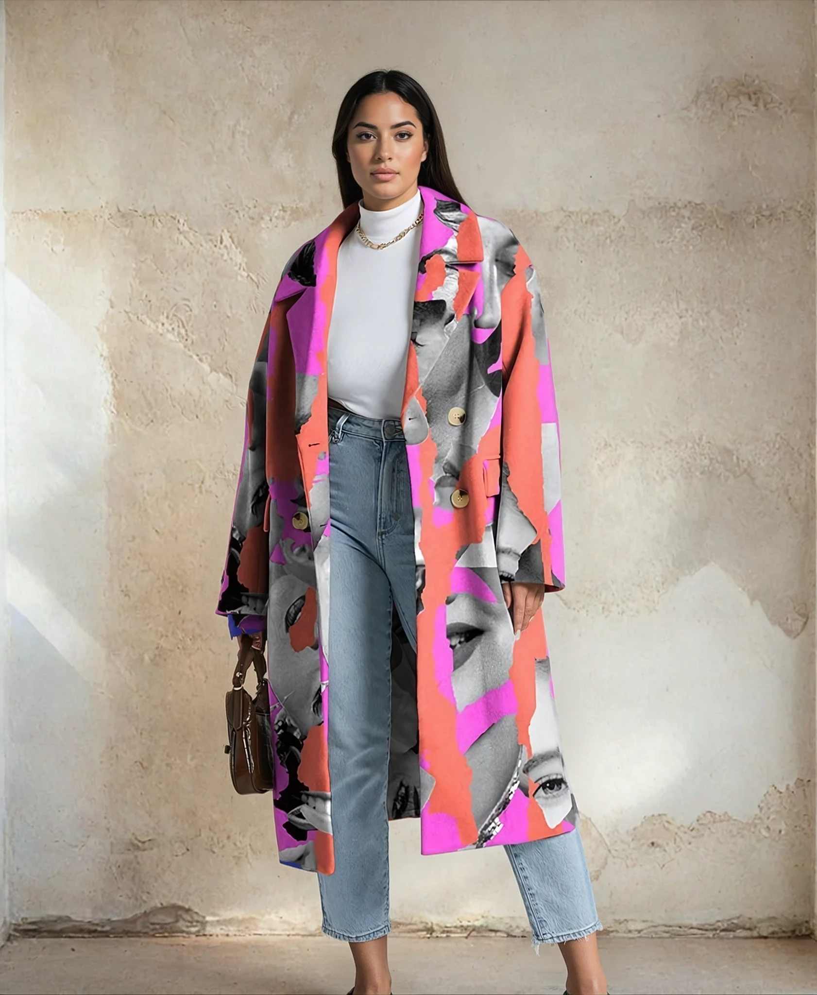 Bathany  Print Dragon And Phoenix Woolen Coat