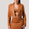 Diagonal Bralette With Cropped Blazer Jacket & Mini Skirt 3pcs Sets - Lustreve