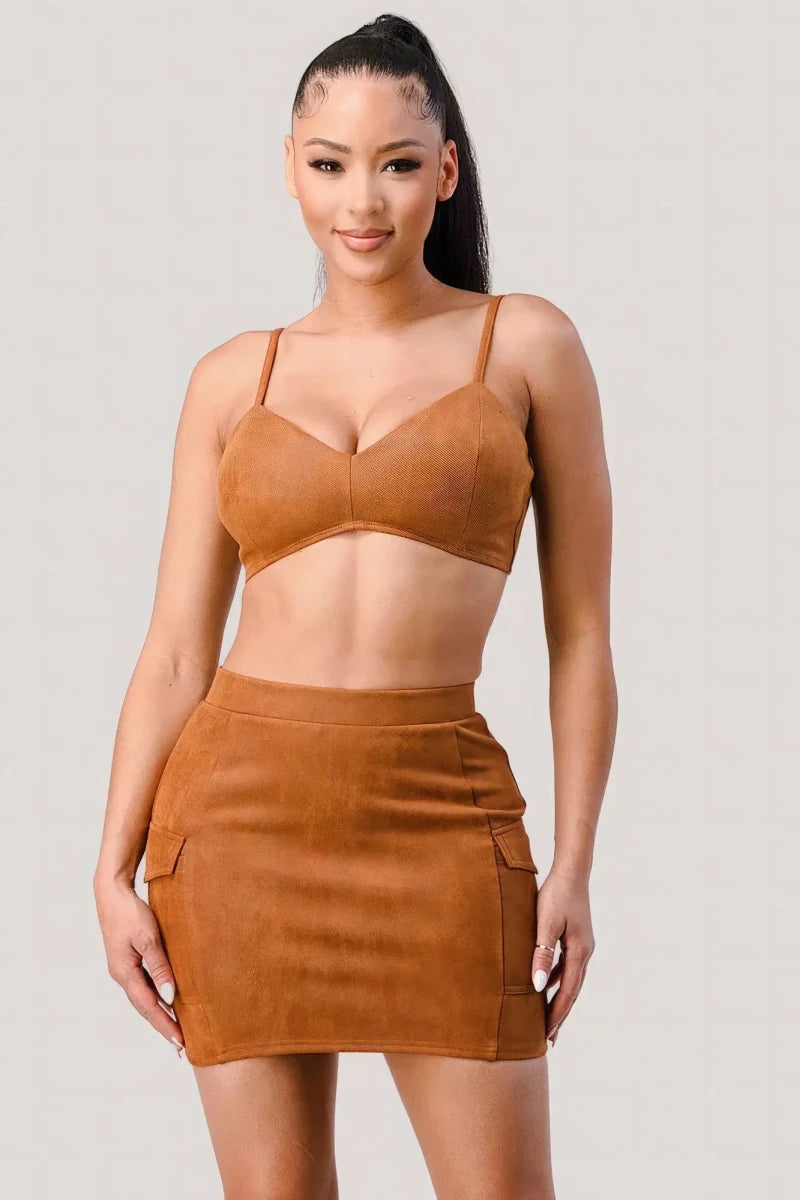 Diagonal Bralette With Cropped Blazer Jacket & Mini Skirt 3pcs Sets - Lustreve
